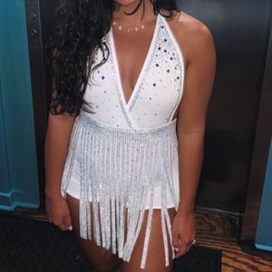White rhinestone fringe roper with open back